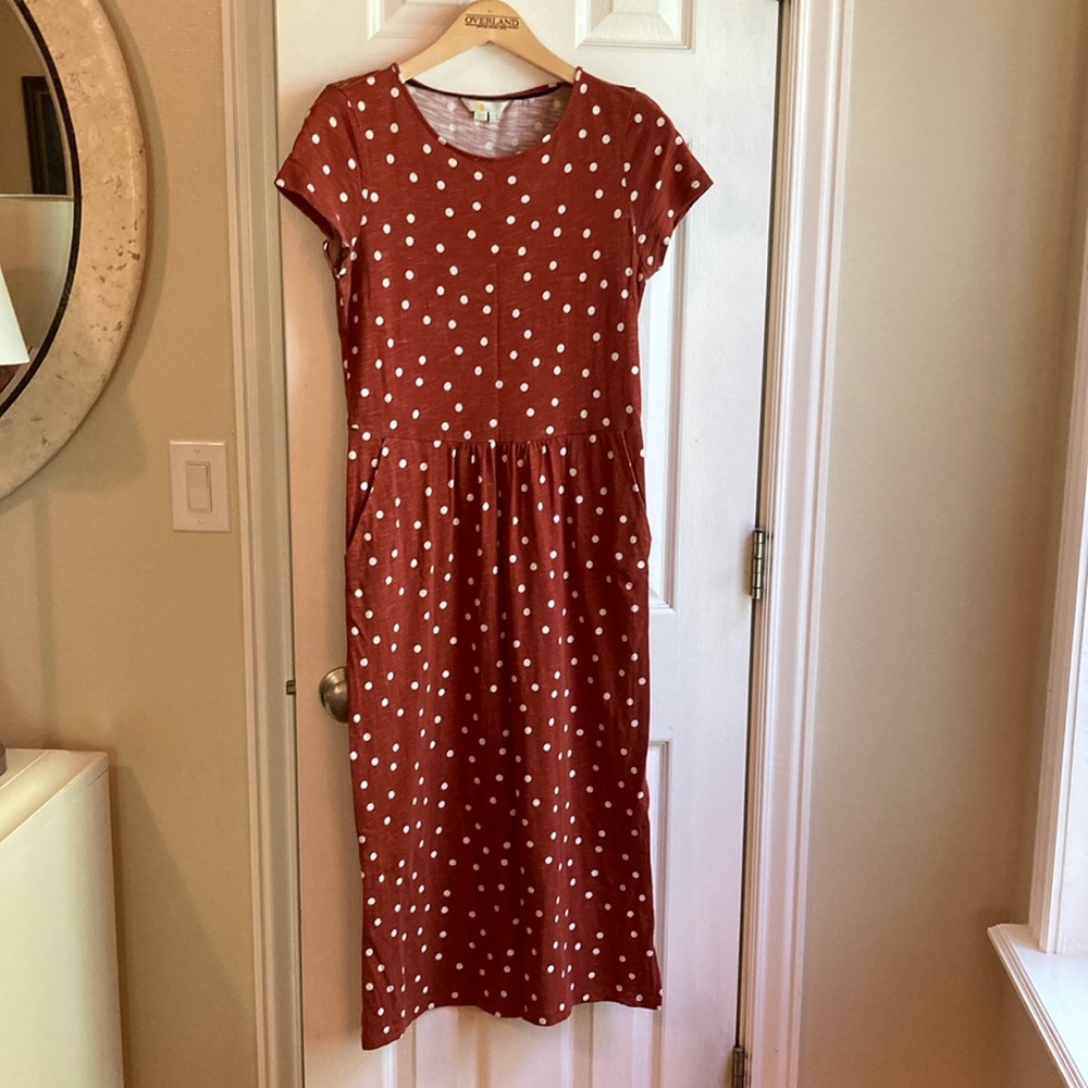 Boden Brick Red polka dot short sleeve dress